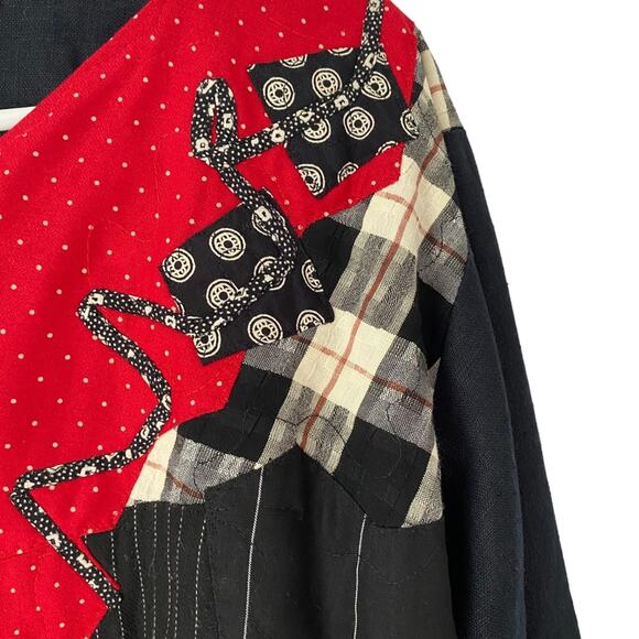 Elizabeth Vintage Patchwork Appliqué Linen Cotton Black Red Blazer Jacket small - Picture 2 of 8